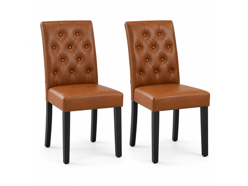  Lot de 2 chaises de salle à manger 49x99x42 cm marron en simili cuir et bois, dossier haut avec confort  - Conforama A