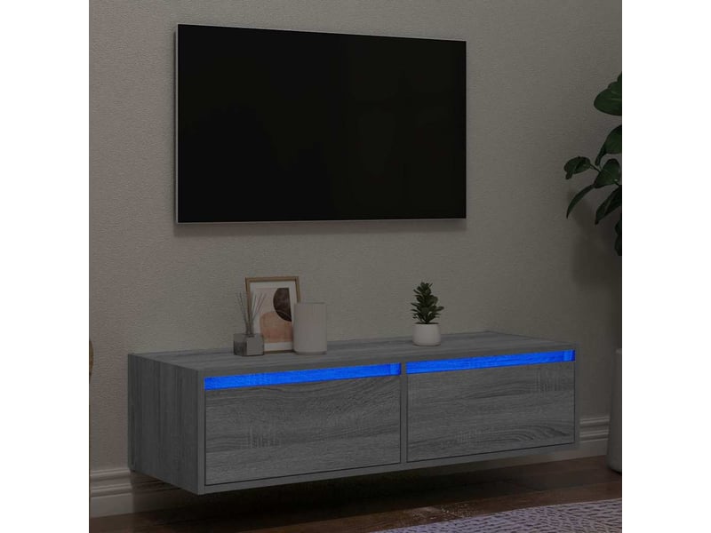  Meuble tv - banc tv - meuble de rangement avec lumières led sonoma gris 100x35,5x25 cm  - Conforama B