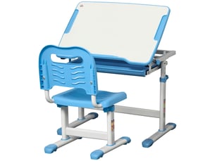 Bureau enfant pour 6-12 ans avec chaise réglable, tiroir et plateau inclinable, 66 x 47 x 52-77 cm, bleu