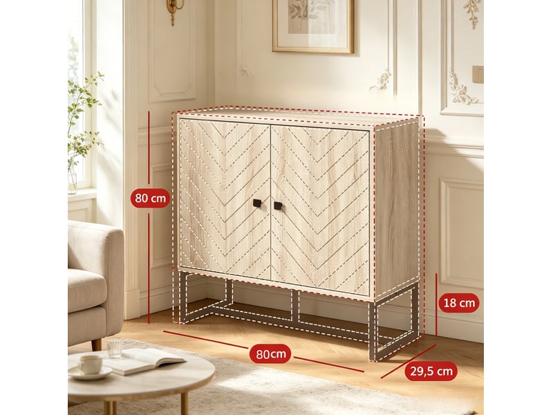  Buffet avec portes magnétiques et étagères réglables, piètement métal pour entrée, noir bois naturel, 80 × 29,5 × 80 cm  - Conforama E