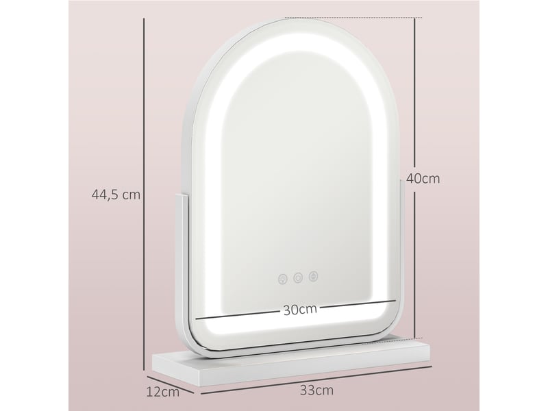 Miroir de maquillage avec lumière led, éclairage réglable, rotation à 360° et commande tactile, 33 x 12 x 44,5 cm, blanc  - Conforama E