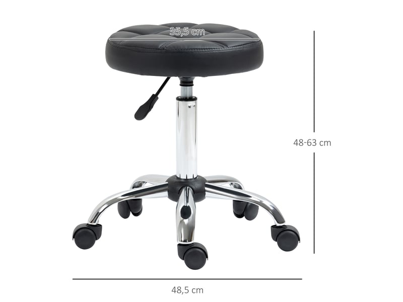  Tabouret pivotant à roulettes réglable en hauteur 48-63 cm tabouret de travail en cuir pu pour coiffure cosmétique dentiste diamètre ø35,5 cm noir  - Conforama C