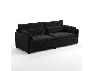 Canapé droit convertible OKWISH  3 places Tissu noir avec coffre de rangement