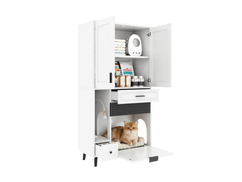  Armoire de rangement pour félins 80x40x161 cm avec étagères réglables, blanche  - Conforama A