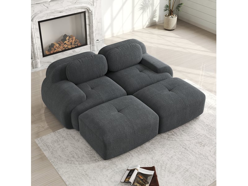 Canapé 2 places modulable en velours côtelé gris - Conforama B