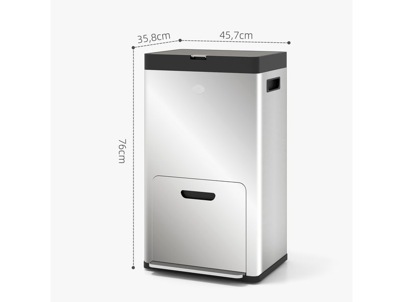  Poubelle à pédale 3 compartiments en acier inox argent 45,7x35,8x76 cm  - Conforama C