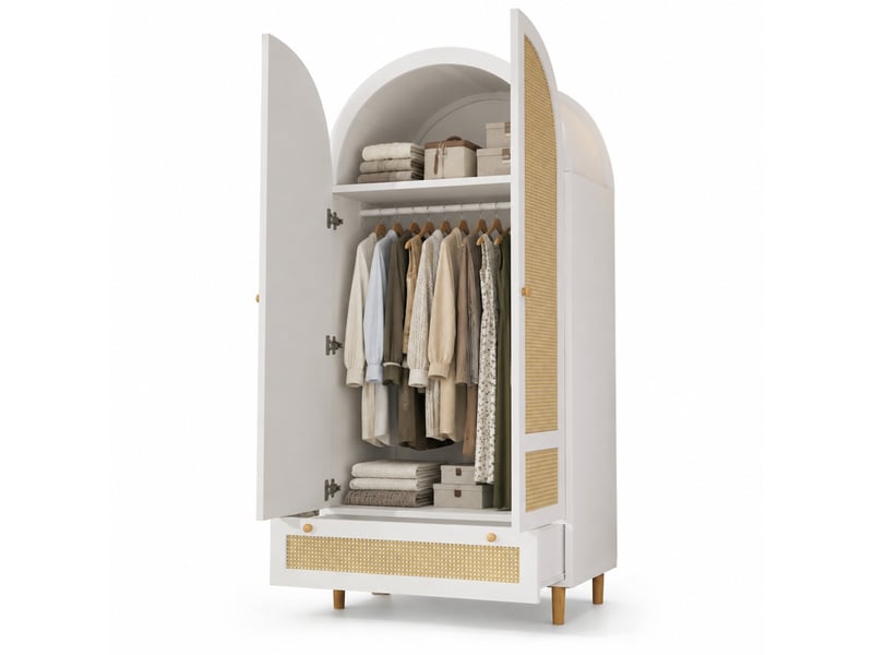  Armoire 2 portes avec penderie et tiroir à fermeture douce pour chambre en mdf 80×50×180 cm blanc  - Conforama A