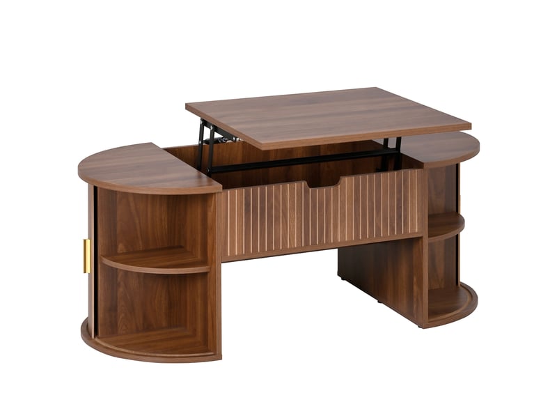  Ensemble salon 2 pièces, meuble tv et table basse relevable, portes coulissantes, façade cannelée, pieds bois et poignées dorées  - Conforama E