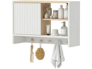 Armoire murale de salle de bain 60 cm, porte magnétique, 2 étagères et 5 crochets