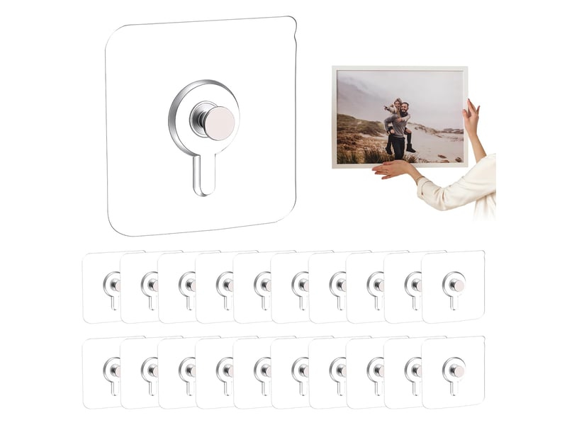 Lot de 20 crochets autocollants sans perçage pour photos, posters et peintures décoratives, transparent - Conforama A