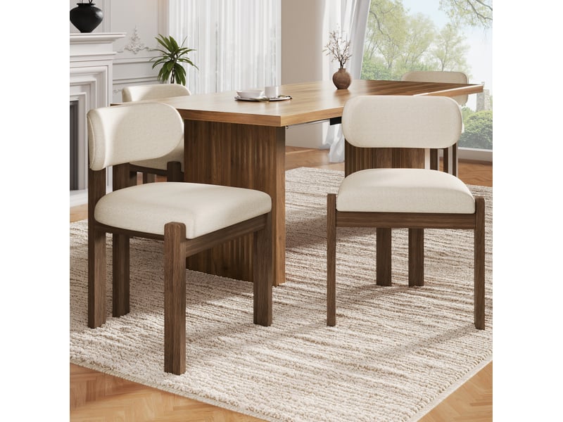 Lot de 6 chaises de salle à manger en bois et tissu bouclé, coloris noyer - Conforama D
