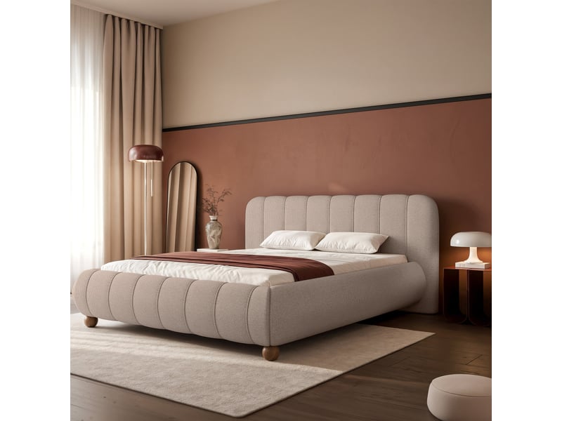 Selsey malunna - lit rembourré sur pieds boules - 200x200 cm - chenille grège Malunna - Conforama B