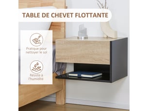 Lot de 2 tables de chevet murales - lot de 2 tables de nuit - tiroir coulissant, bicolore aspect chêne noir, étagère