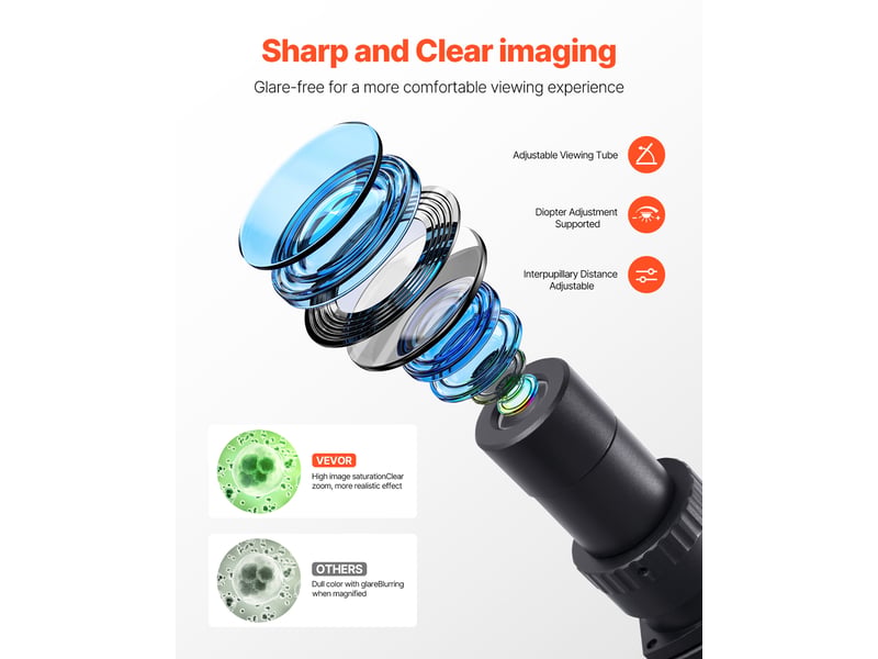 Vevor microscope binoculaire composé avec grossissement 40-5000x deux oculaires - Conforama D