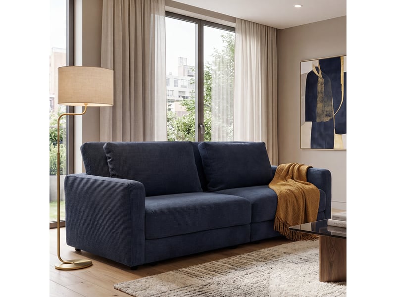  Canapé droit velours côtelé bleu foncé venezia 3 pl 3CA56.CA.3D.15 - Conforama B