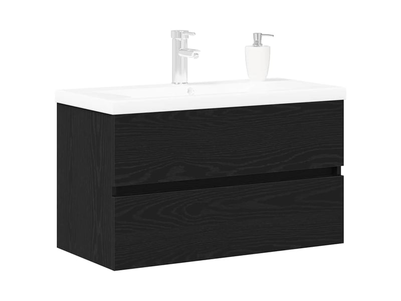  Meuble de lavabo de salle de bain, armoire de bain chêne noir 80 x 39 x 62 cm cf65540  - Conforama C