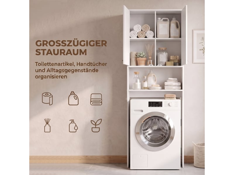  Meuble sous-lave-linge, 2 portes et compartiment ouvert, 66 x 24 x 191 cm, blanc  - Conforama D