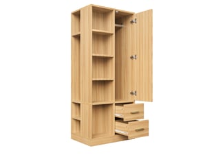 Armoire 70 x 50 x 170 cm avec 1 porte, 2 tringles, étagères ouvertes et 2 tiroirs, bois clair