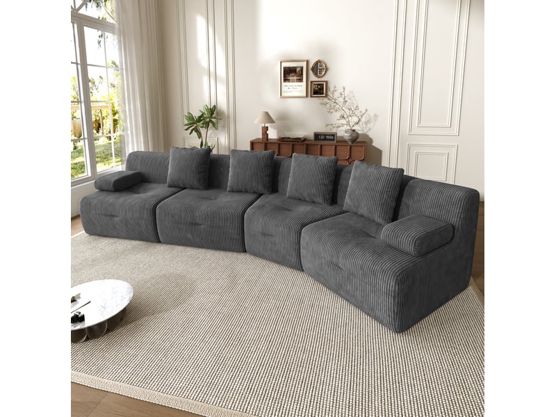  Canapé modulaire compressé 4 places à modules libres sans montage en velours côtelé gris foncé, 311 × 90 × 65 cm  - Conforama B