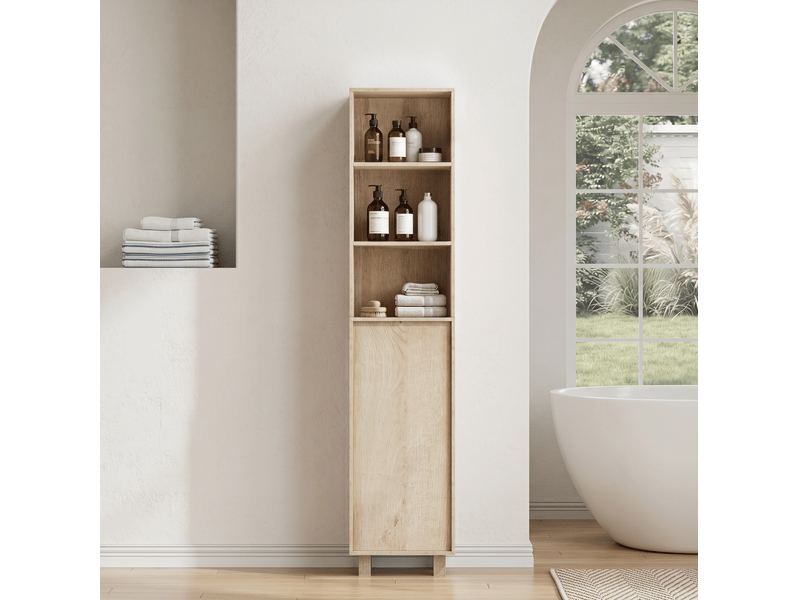  Colonne de salle de bains 35x30x162,5 cm effet chêne avec porte et étagères  - Conforama D