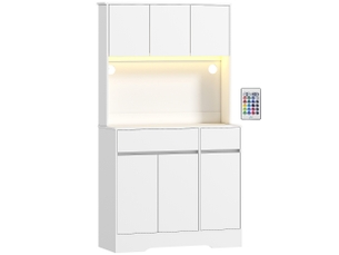Buffet cuisine meuble cuisine rangement haut avec lumière led rgb, plan de travail, 6 portes, blanc, 2 tiroirs