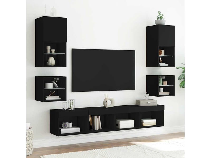  Meuble tv - banc tv - meuble de rangement mural avec lumières led noir 30x28,5x30 cm  - Conforama E