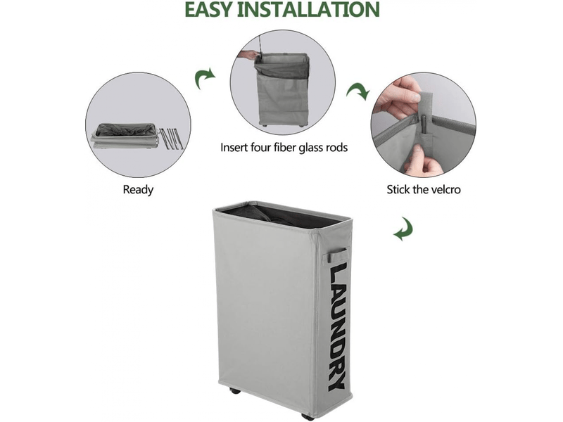  Panier à linge pliable à roues, panier à linge sale pliable fin, panier à linge sale avec poignées en polyester pour vêtements, 40 l  - Conforama E