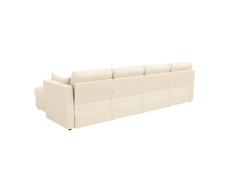 Canapé modulaire u lora beige 6 places en velours côtelé avec accoudoirs réglables et pouf amovible - Conforama E