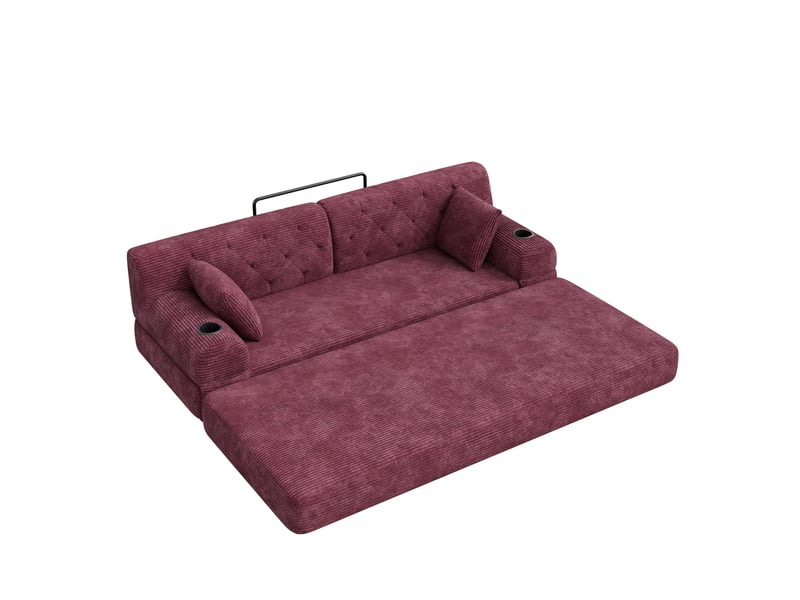  Canapé-lit 3 places 208x80x81 cm – rouge vin – dossier haut, 4 poches, 2 porte-gobelets, sans montage  - Conforama A