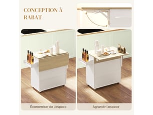 Desserte de cuisine sur roulettes, îlot central cuisine - tiroir, support à épices et porte-serviette, étagère réglable
