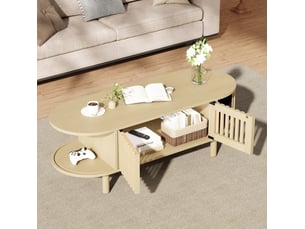 Table basse ovale coloris bois clair <strong>MODFU</strong> <strong></strong> - 40 cmx100 cm