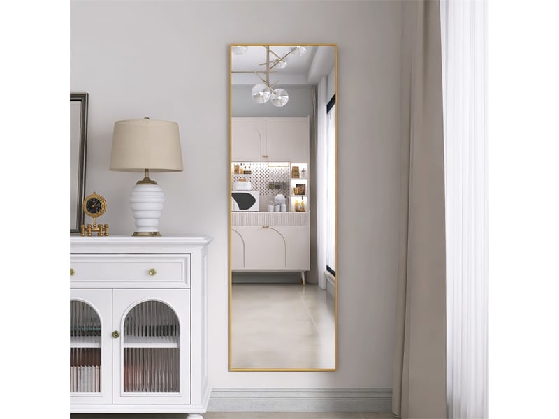 Miroir sur pied 162x53cm - miroir rectangulaire en verre trempé avec cadre en aluminium - doré - Conforama B