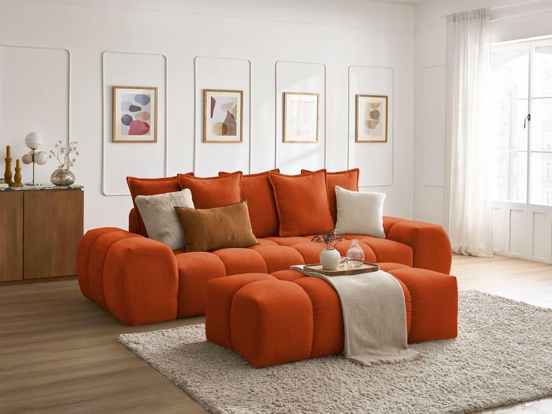  Bobochic canapé droit convertible coffre everest tissu texturé avec pouf orange EVEREST - Conforama B