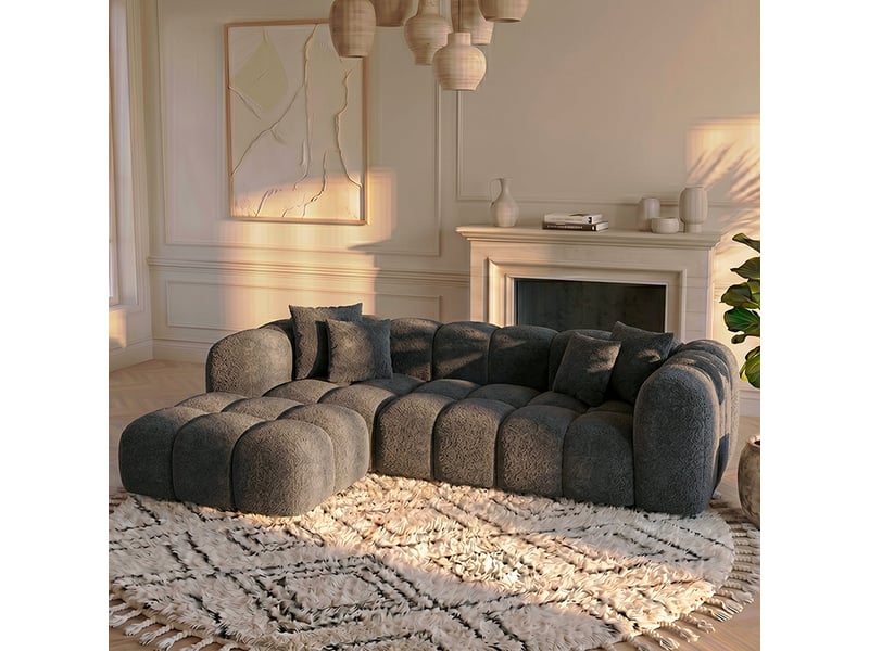 Canapé convertible angle gauche en bouclette gris - alba - morphea Alba Convertible - Conforama B