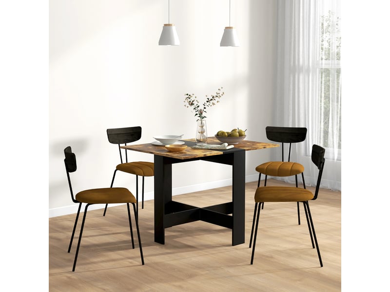  Table de salle à manger pliante, table de cuisine avec rallonges rabattables pour petits espaces, 103 x 76 x 73,5 cm, noir et marron rustique  - Conforama C