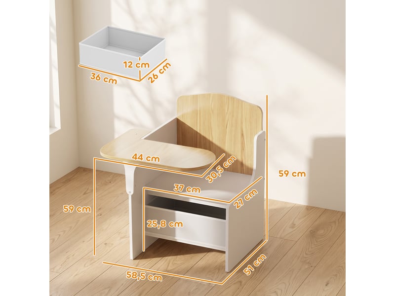 Bureau et chaise pour enfants avec bac de rangement, ensemble table d'activité 2-en-1 pour dessin lecture et jeux, blanc - Conforama D