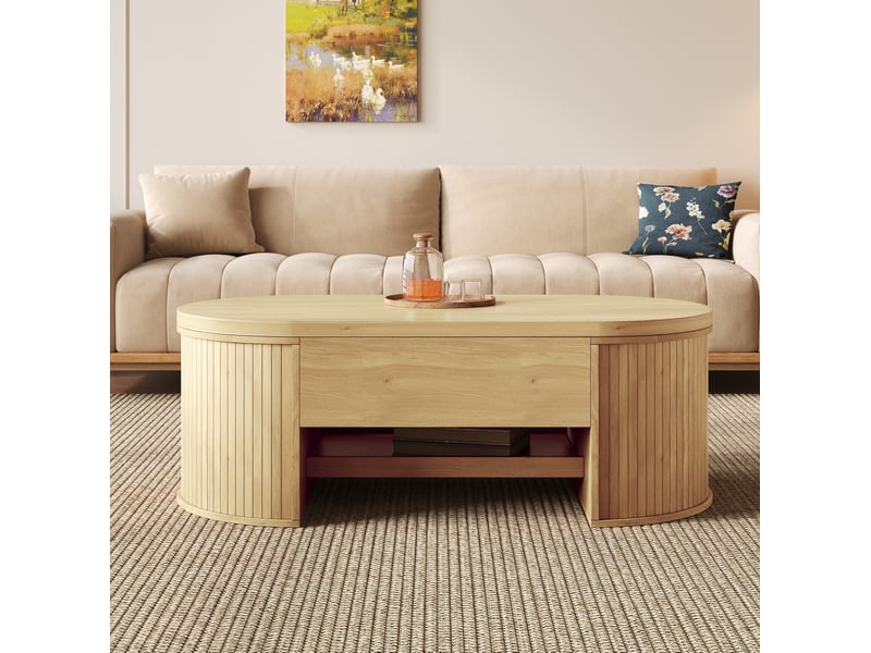  Table basse relevable 110 x 55,5 cm en mdf naturel avec rangement caché  - Conforama E