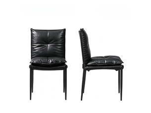 Chaise de salle à manger lot de 2 avec dossier ergonomique  - piètement métal simili cuir noir