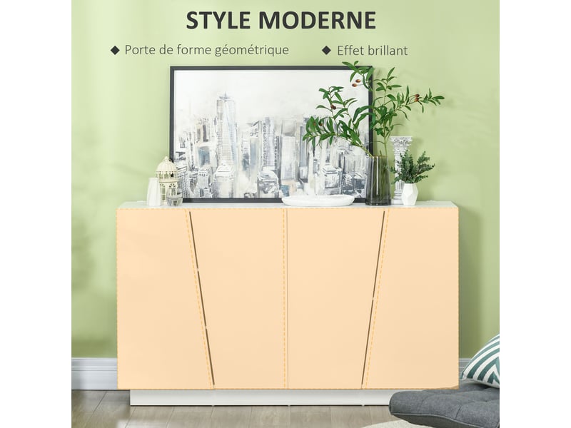  Buffet 4 portes avec étagères réglables blanc brillant 150 x 40 x 88 cm  - Conforama D