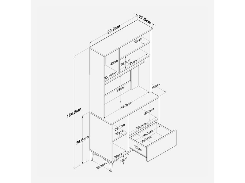  Buffet de cuisine polyvalent avec étagères silhoutte  - Conforama E