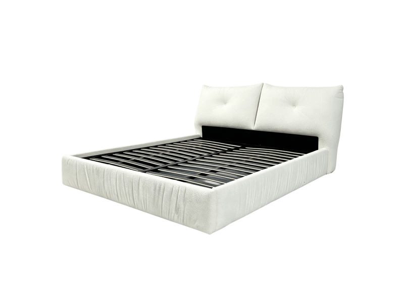  Lit coffre atlas 160x200 cm - tissu chenille beige - tête de lit et grand espace de stocakge PREMIUM - Conforama A