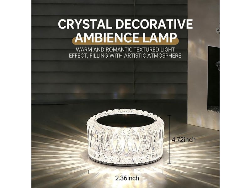  Lampe de table led cristal rechargeable sans fil, 3 niveaux de luminosité, 3 couleurs tactiles, lampe de chevet portable pour chambre, salon, décoration moderne  - Conforama E