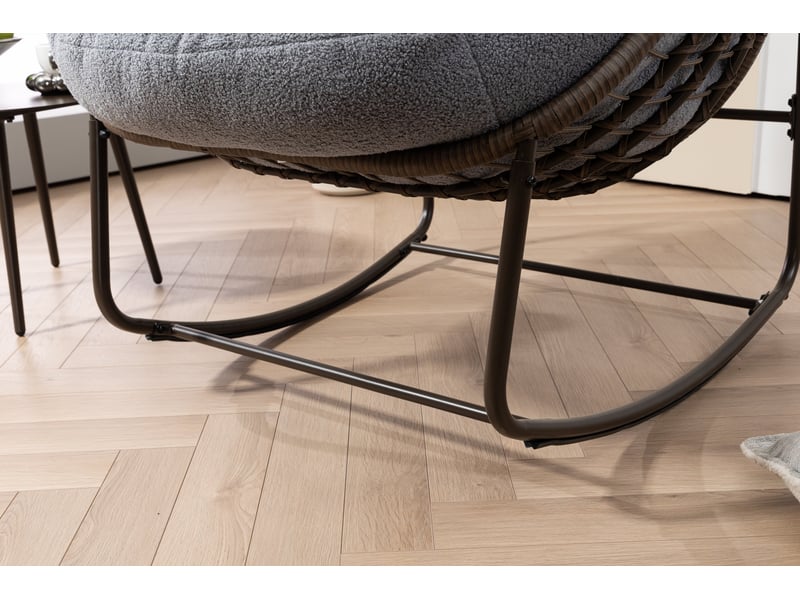 Fauteuil à bascule extérieur,78x106x90 cm,avec coussin,résine tressée,gris - Conforama D