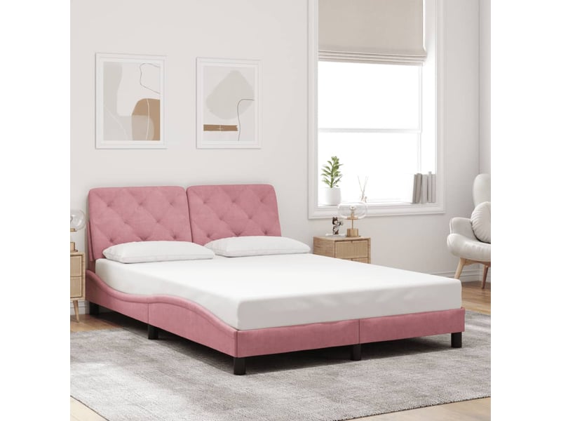 Lit double- lit adulte - cadre de lit avec led sans matelas rose 140x200 cm velours - Conforama C