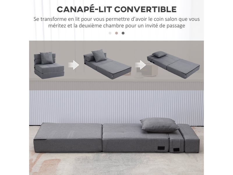  Chauffeuse canapé-lit convertible 1 place - coussin déhoussable inclus - tissu gris  - Conforama D