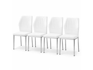 Lot de 4 chaises de salle à manger 93 cm pour cuisine, mobilier de repas, dossier à rainures, pu, blanc+argenté