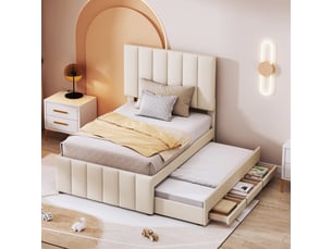 Lit gigogne 90x200 cm <strong>MODFU</strong> <strong></strong> coloris beige