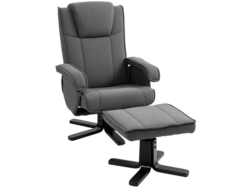  Fauteuil inclinable à bascule avec repose-pieds, revêtement en tissu aspect velours, fauteuil pivotant rembourré, structure en bois, gris  - Conforama A