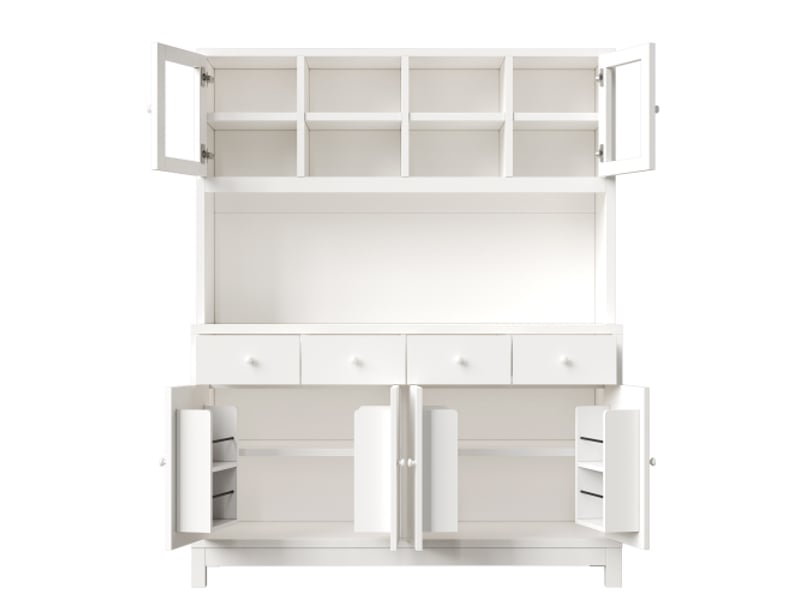 Buffet haut 140 x 38,5 x 180 cm en bois naturel - led rvb pilotée par app, portes vitrées, 4 tiroirs, étagères, 100 kg - Conforama D