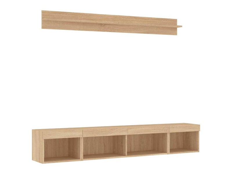  Unités murales tv avec led 5 pcs chêne sonoma bois d'ingénierie shl76858  - Conforama C